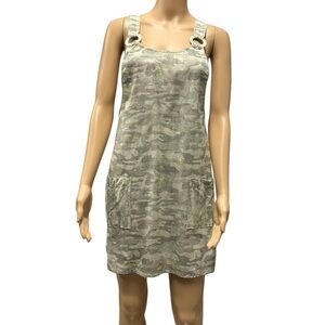 Full Circle Trends with Love Green Camo Overall Pocket Lightweight Mini Dress M